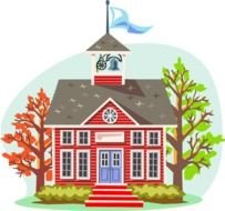 drawing of a home school near the trees