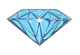painted blue faceted diamond on white background