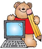 Clip art of the teddy bear and computer