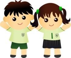 two children in uniform in a graphic image