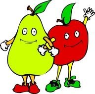 cartoon apple and pear as a graphic image