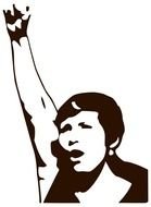 black and white drawing of a woman with raised hand