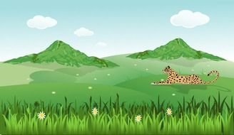 drawn leopard on a green meadow