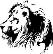 painted black and white lion head on a white background