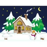 Snowman by the House drawing