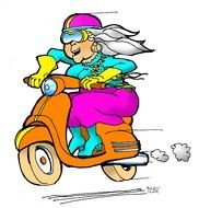 Clip art of the cartoon granny on motorbike