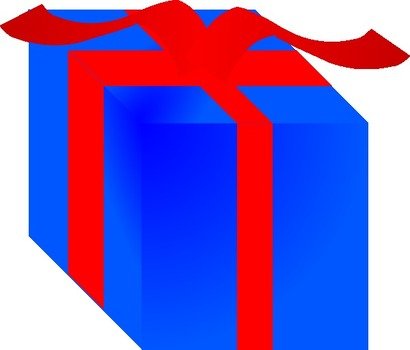 Blue Gift Box Wrapped With Red Ribbon Clip Art 113368