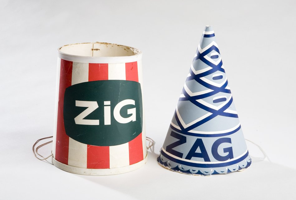 two hats with the words 'Zig' and 'Zag'