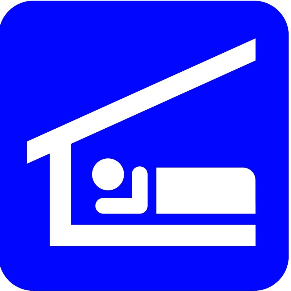 blue sign of shelter