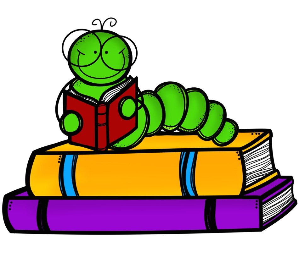 picture of a caterpillar with a book on a stack of books