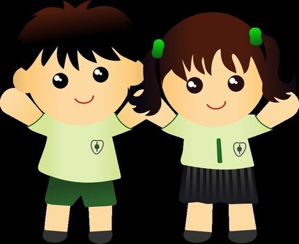 two children in uniform in a graphic image