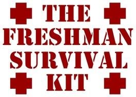 Clip art of the the Freshman survival kit sign