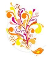 Colorful Bird With Ornamental Swirls Digital Clip Art