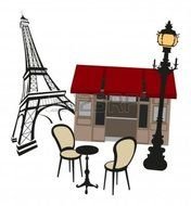 French Cafe at Eiffel Tower, drawing