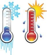 drawings of thermometers in winter and summer