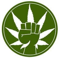 a fist and a marihuana leaf drawing