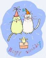 Happy Birthday With Two Singing Cats And A Bird