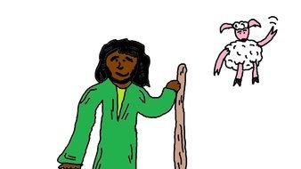 children's drawing of man and sheep