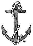 black and white graphic image of an anchor with a rope