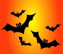 black bats on an orange background