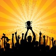 team silhouette with cup in hands