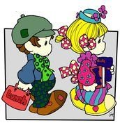 drawing of a boy and a girl in colored clothes