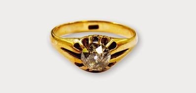 photo of a gold ring with a diamond