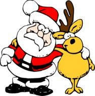 drawn Santa Claus hugs a deer