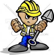 Cartoon Construction Worker With Shovel And Hard Hat Vector Graphic