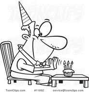 Cartoon Outlined Birthday Guy Seated Before His Cupcake 11892 By Ron