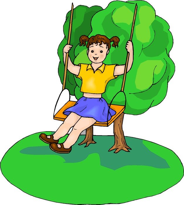 drawing of a girl on a swing near a green tree