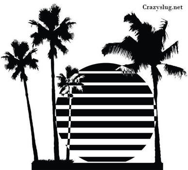 Bali Tropical Sunset With Palm Tree Silhouettes Vector Free