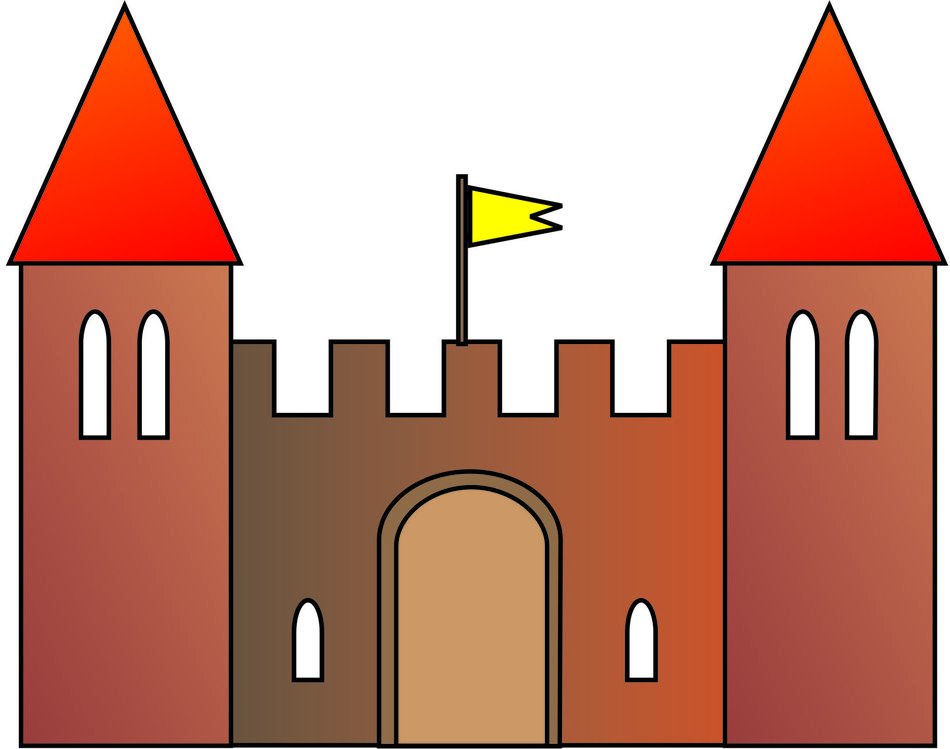 sketch of a castle with a flag on a white background