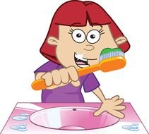 painted girl brushes her teeth