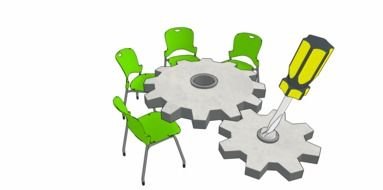 image of gears and chairs as a symbol of partnership work