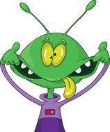 funny green faced Alien, drawing