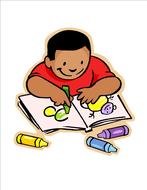 cartoon child boy draws with color marker