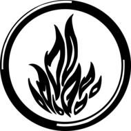 flame, round black and white icon