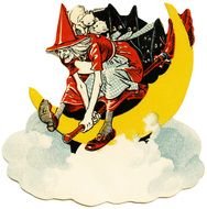 painted witch on the yellow month