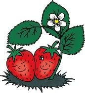 two cartoon ripe wild strawberries