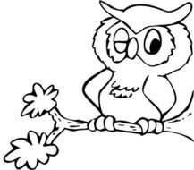 Black and white drawing of the owl on the branch clipart