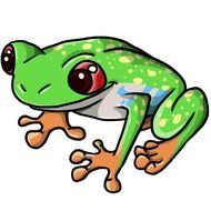 drawing of a green frog with red eyes