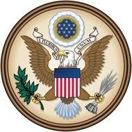 logo with eagle symbol and flag