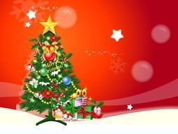 painted christmas tree on red card