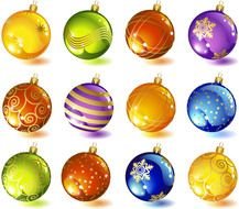 Christmas toys of different types and colors on a white background