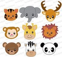 Wild Animals Faces Digital Set Elephant Tiger Lion clipart