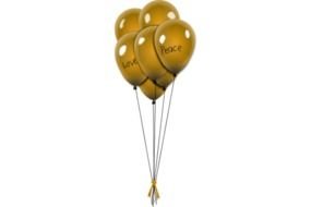 bunch of golden glossy Balloons With Peace Slogan, drawing