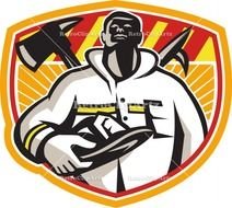 Fireman Firefighter Axe Hook Pike Pole Vector Stock Illustration