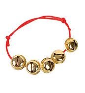 red bracelet with golden beads on a white background