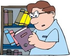 Man is reading a book in the library clipart